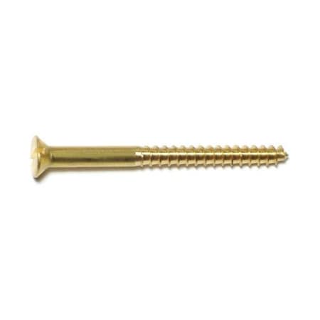 Midwest Fastener Wood Screw, #8, 2 in, Plain Brass Flat Head Slotted Drive, 25 PK 61677